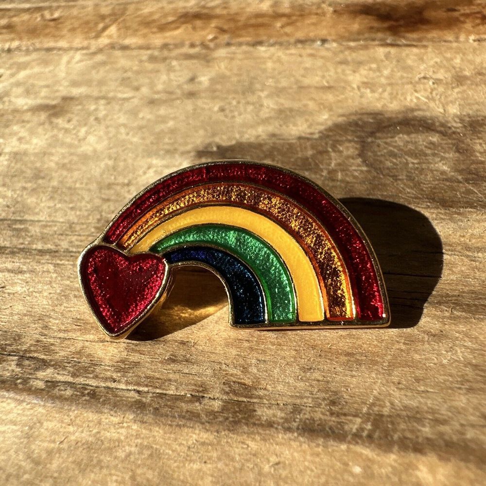 Vintage 1980's‎ Rainbow with Heart Enamel Pin Brooch Pride LGBTQ